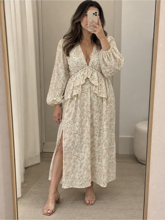 Topshop Dresses & Skirts - Topshop Maternity Midi Dress Floral pink green Print open back with tie size 10